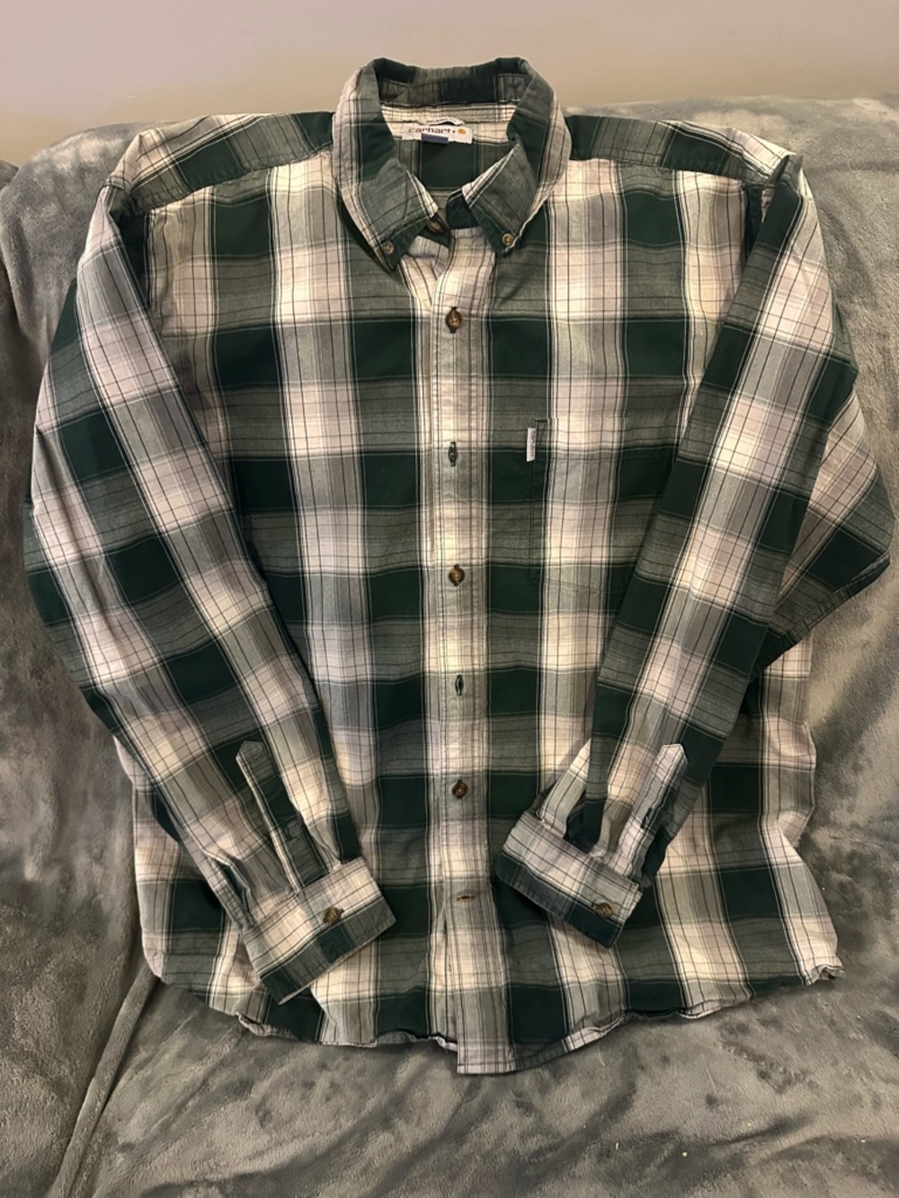 Carhartt Green and White Plaid Button-Down Shirt